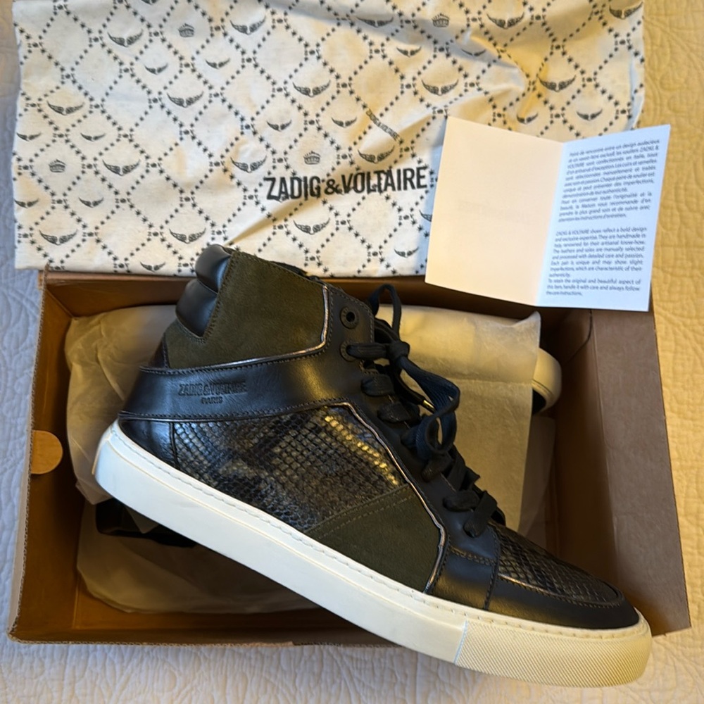 ZATIG & VOLTAIRE SNAKESKIN SUEDE HIGH TOP SHOES with dust bag